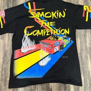 Vintage 90s Jeff Gordon Smoking the Competition NASCAR Racing AOP T-Shirt Sz XXL